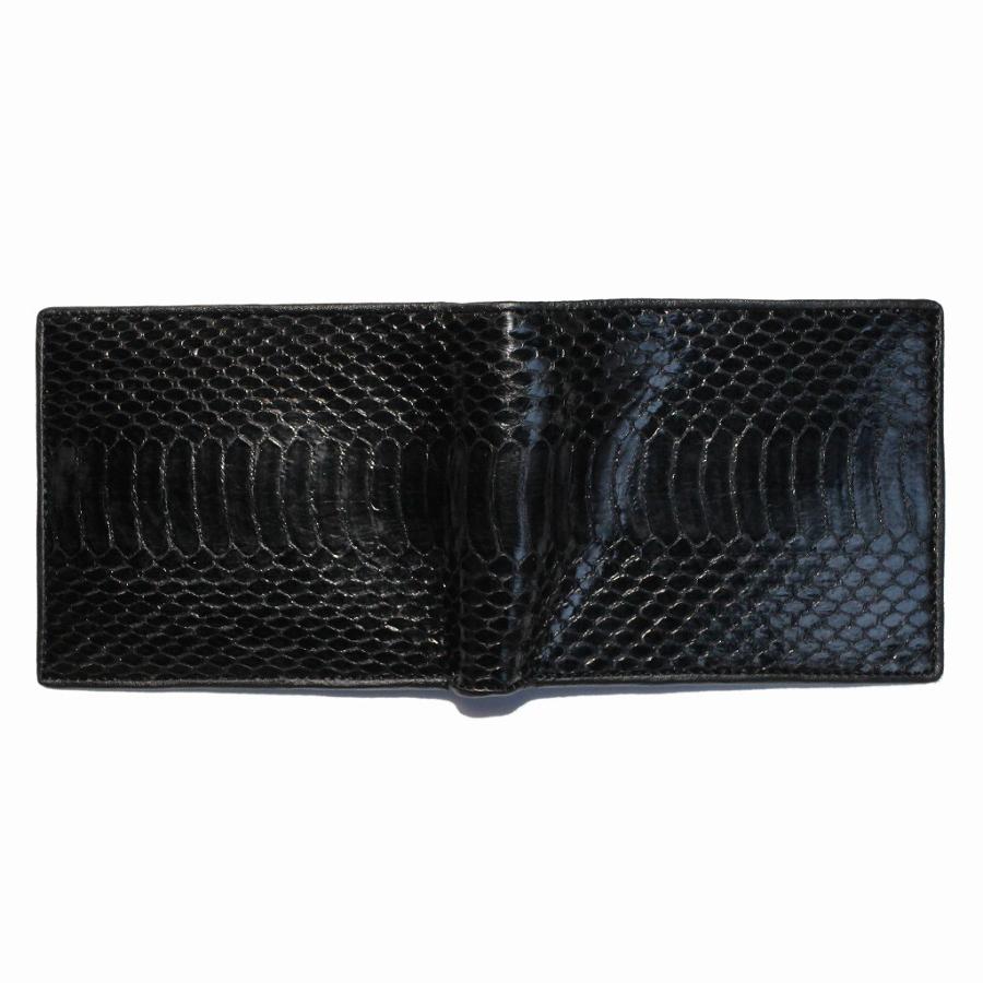 二つ折り 財布 小銭入れ付 水蛇皮 本革 ミズヘビ皮 ブラック（送料無料　メール便）社会人 プレゼントに 11058 | ブランド登録なし | 02