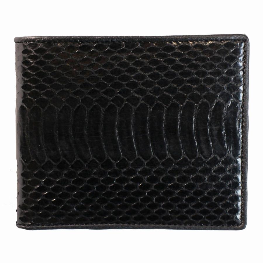 二つ折り 財布 小銭入れ付 水蛇皮 本革 ミズヘビ皮 ブラック（送料無料　メール便）社会人 プレゼントに 11058 | ブランド登録なし | 04