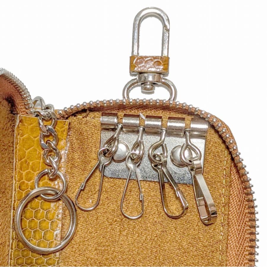 キーケース スマートキー 本革 本皮 レザー 海蛇革 ウミヘビ ブラウン 四連キーフック付き メンズ レディース (送料無料 メール便) | ブランド登録なし | 03