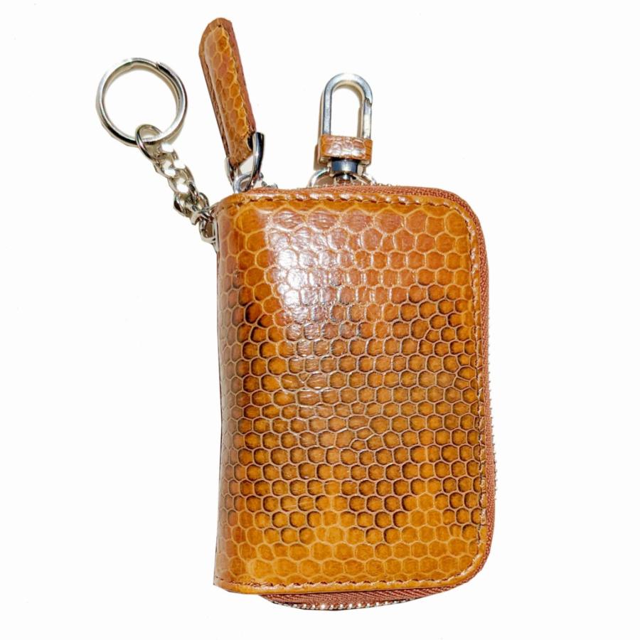 キーケース スマートキー 本革 本皮 レザー 海蛇革 ウミヘビ ブラウン 四連キーフック付き メンズ レディース (送料無料 メール便) | ブランド登録なし | 06