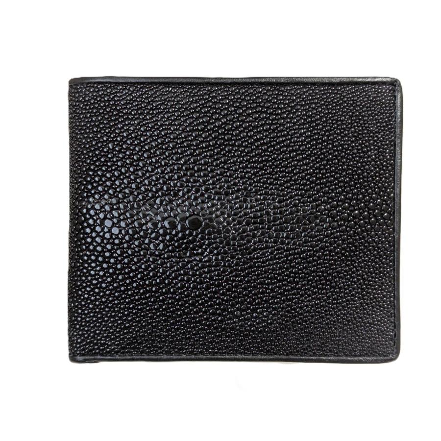 【メール便】エイ 革 財布 二つ折り ガルーシャ 本革 レザー 小銭入れ付き ウォレット メンズ レディース 兼用 スティングレイ黒 ブラック 送料無料 | ブランド登録なし | 07