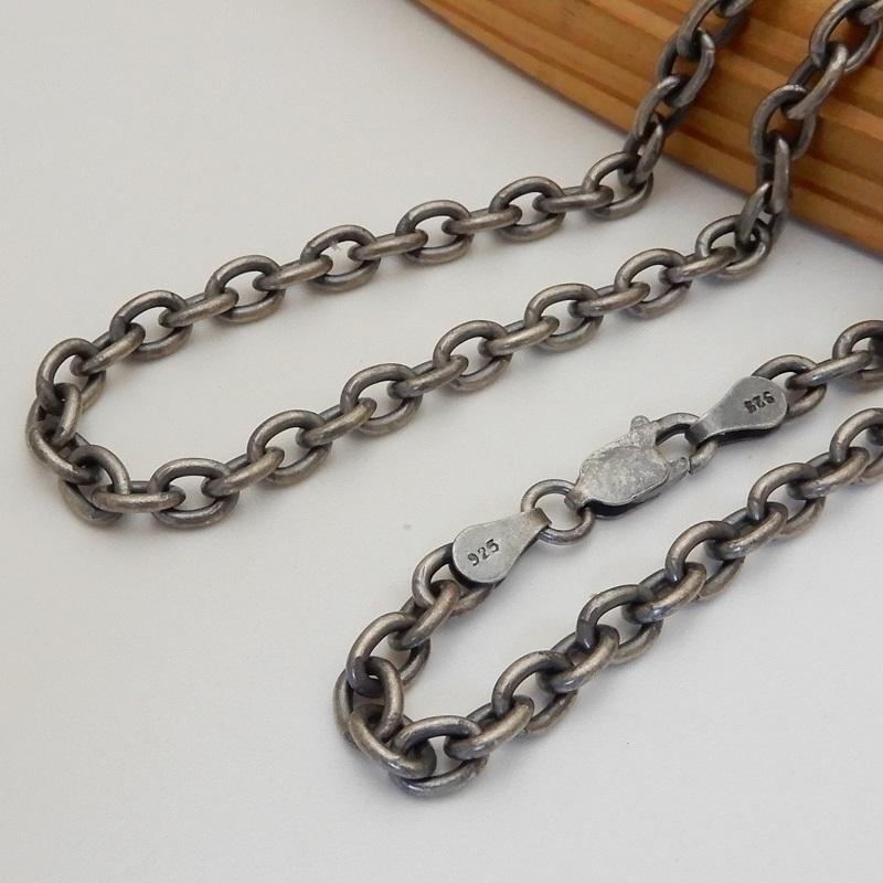 存在感抜群 燻し加工 ネックレス メンズ シルバー925 あずきチェーン 60cm 幅4.5mm シルバーネックレス メンズ チェーン あずきネックレス 小豆の画像