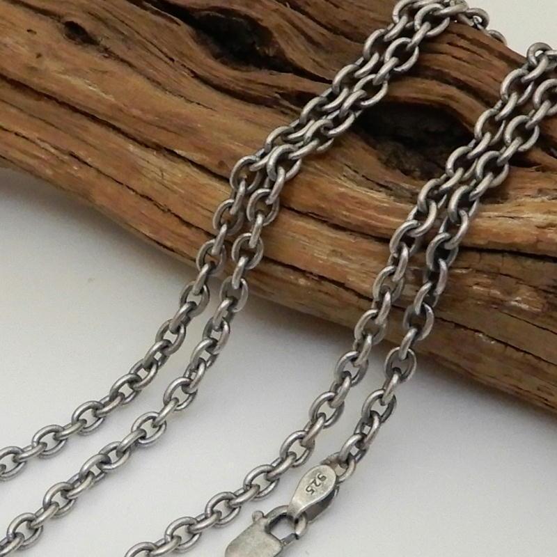 燻し加工 ネックレス メンズ シルバー925 あずきチェーン 45cm 幅2.8mm