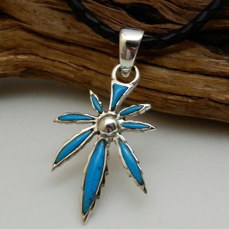 ネックレス メンズ シルバー925 マリファナネックレス ターコイズ ネックレス メンズ ペンダント シルバーネックレス ハンドメイド牛革付き |  | 02