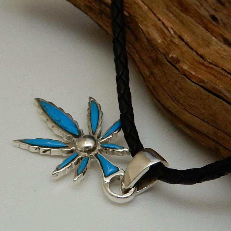 ネックレス メンズ シルバー925 マリファナネックレス ターコイズ ネックレス メンズ ペンダント シルバーネックレス ハンドメイド牛革付き |  | 04