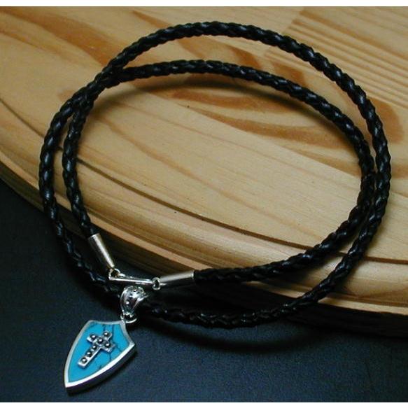 ターコイズの盾とクロス本革組紐ネックレスシルバー925十字架ネックレス メンズネックレス シルバーネックレス 革ひもネックレス |  | 02