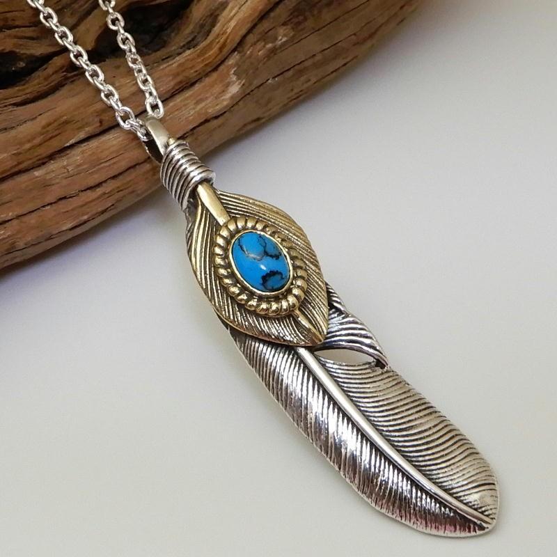 BIG フェザー ターコイズ ネックレス シルバーネックレス メンズ