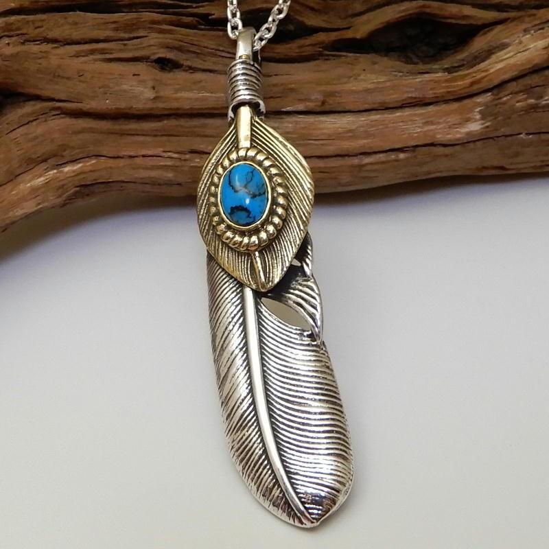 BIG フェザー ターコイズ ネックレス シルバーネックレス メンズ