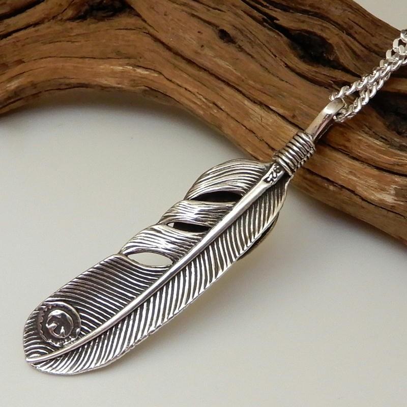 BIG フェザー ターコイズ ネックレス シルバーネックレス メンズネックレス シルバー925 アクセサリー 羽 トルコ石 ヘッドのみ |  | 02