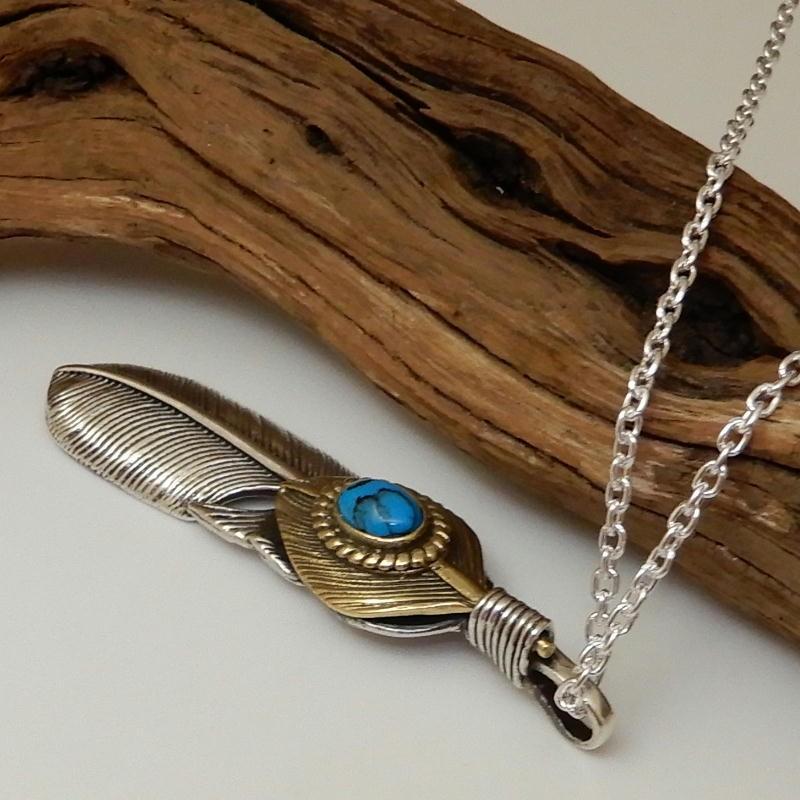 BIG フェザー ターコイズ ネックレス シルバーネックレス メンズ