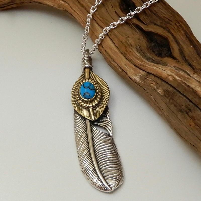 BIG フェザー ターコイズ ネックレス シルバーネックレス メンズネックレス シルバー925 アクセサリー 羽 トルコ石 ヘッドのみ |  | 04