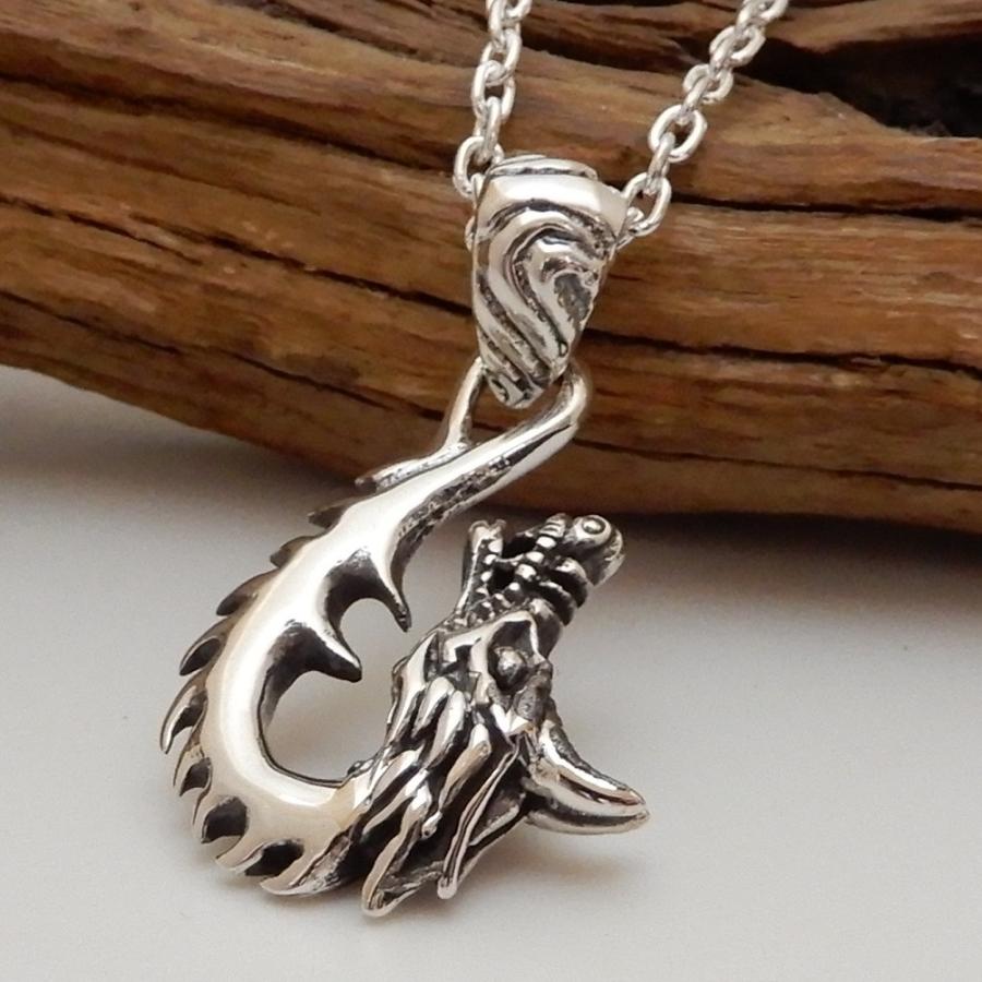 ラッピング無料 龍 釣り針 ネックレス メンズ シルバー925 フィッシュフック シルバーネックレス ドラゴン お守り パワー アクセサリー 100 Points G174cl Simbcity Net