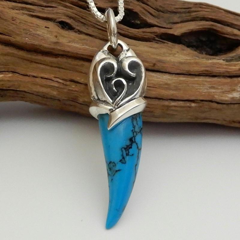 ターコイズと牙型ネックレス.シルバー 牙型 ターコイズ ネックレス シルバー925 メンズ シルバーネックレス