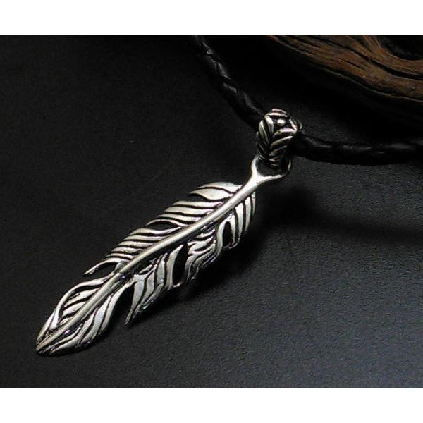 フェザー ネックレス メンズ シルバー925 シンプル 羽 シルバーネックレス メンズネックレス 革ひもネックレス お守り パワー アクセサリー 100 points | 