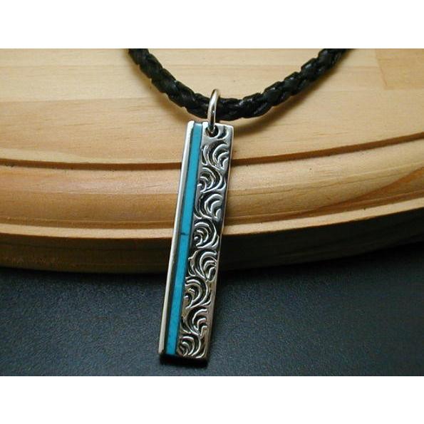 アラベスクとトルコ石のプレートネックレスPGS09kb手作り本革紐シルバー925 メンズネックレス シルバーネックレス 革ひもネックレス |  | 01