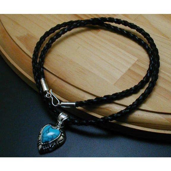 激レア ハート型ハンドメイド革紐 ターコイズ ネックレス シルバー  
