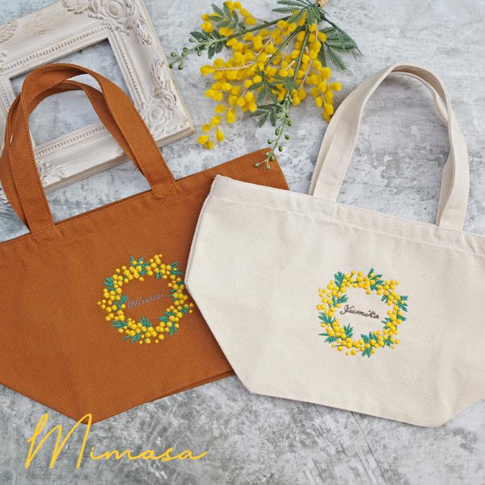 ミモザ（MIMOSA） 名入れ ミニトートバッグ ラベンダー 刺繍