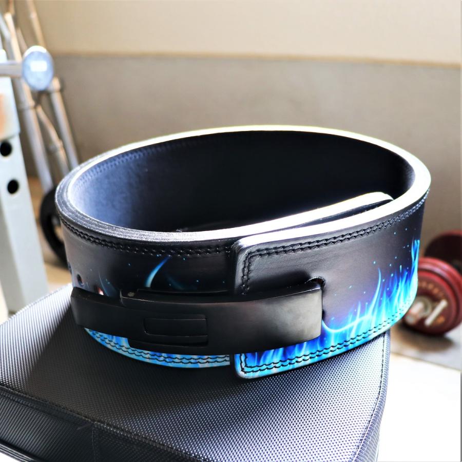 レバーアクションベルト パワーベルト リフティングベルト ブラック 青い炎 レザー 筋トレ 10FIT TE-116_3