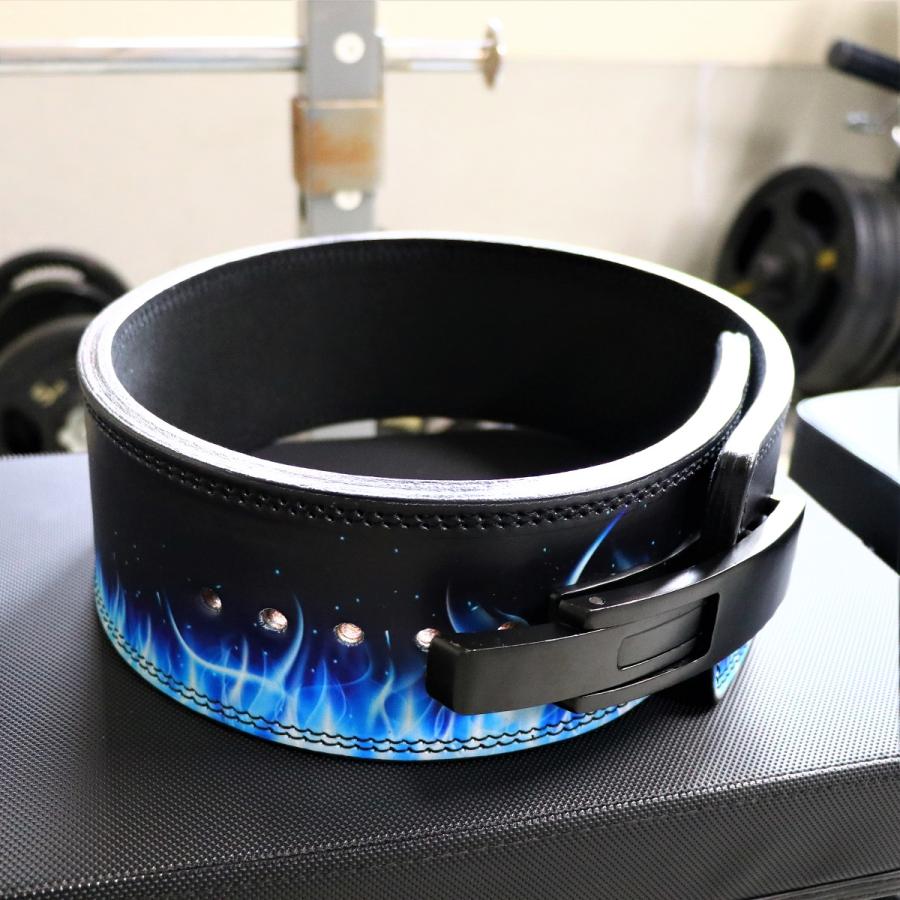 レバーアクションベルト パワーベルト リフティングベルト ブラック 青い炎 レザー 筋トレ 10FIT TE-116_8