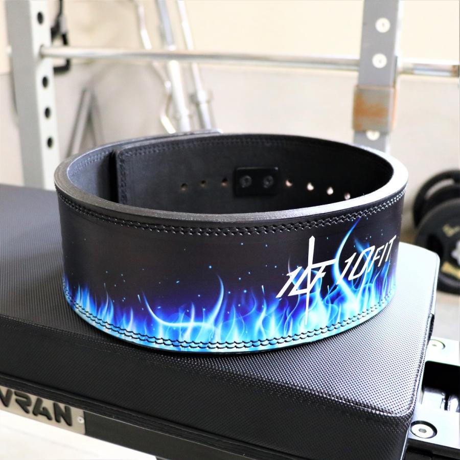 レバーアクションベルト パワーベルト リフティングベルト ブラック 青い炎 レザー 筋トレ 10FIT TE-116_1