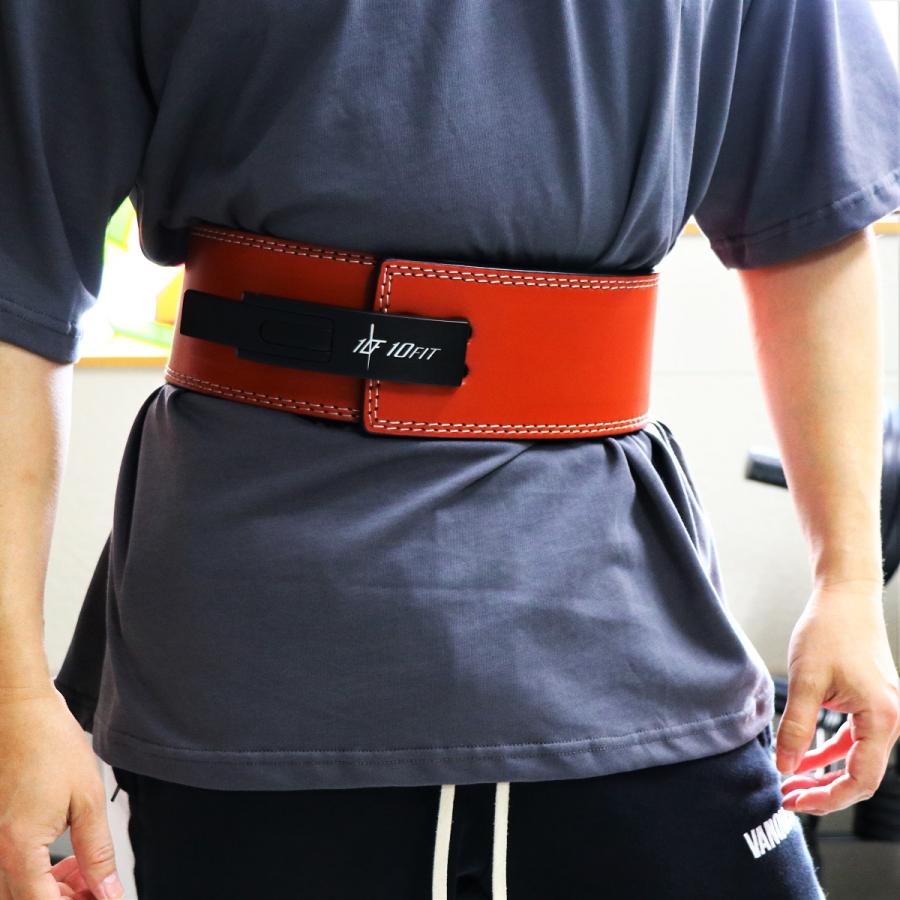 レバーアクションベルト パワーベルト リフティングベルト ブラウン レザー 筋トレ 10FIT TE-120