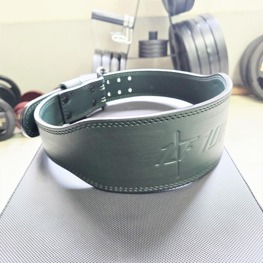 パワーベルト Sサイズ ワンタッチ可変式 本革100％ 緑×ゴールド レバー パワーベルト Sサイズ ワンタッチ可変式 本革100％ 緑×ゴールド