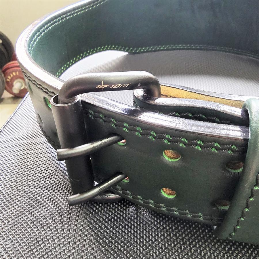 パワーベルト Sサイズ ワンタッチ可変式 本革100％ 緑×ゴールド レバー パワーベルト Sサイズ ワンタッチ可変式 本革100％ 緑×ゴールド