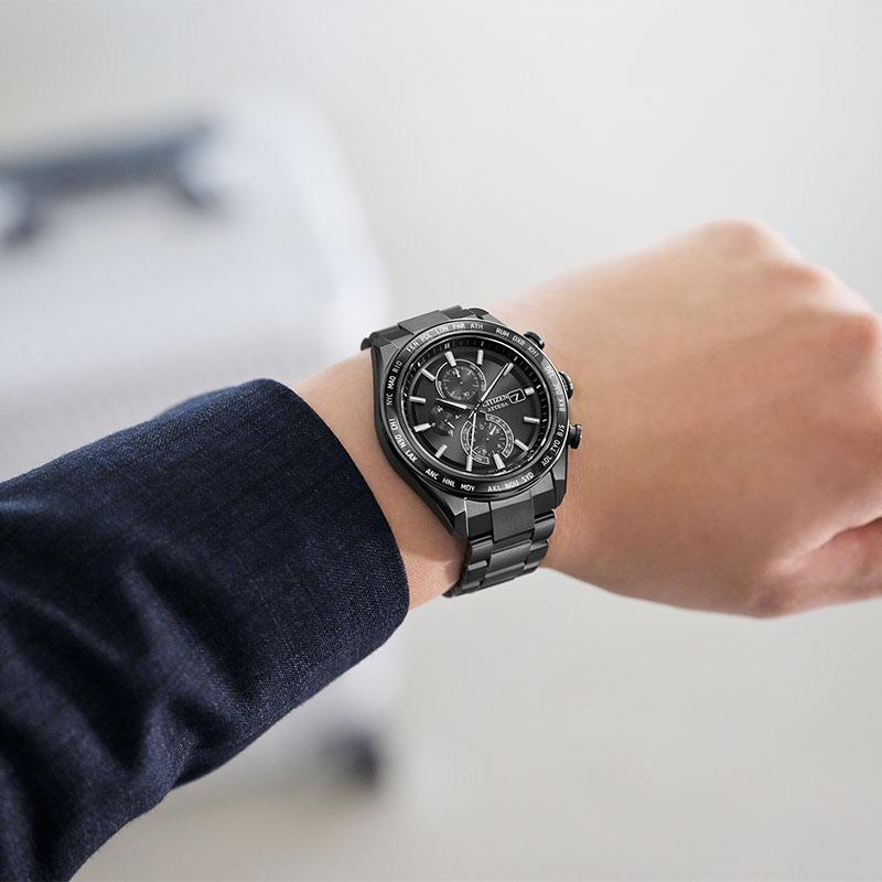シチズン アテッサ ATTESA ACT Line AT8294-59E メンズ ブラックチタン エコドライブ電波 ソーラー アクト 爆買の画像