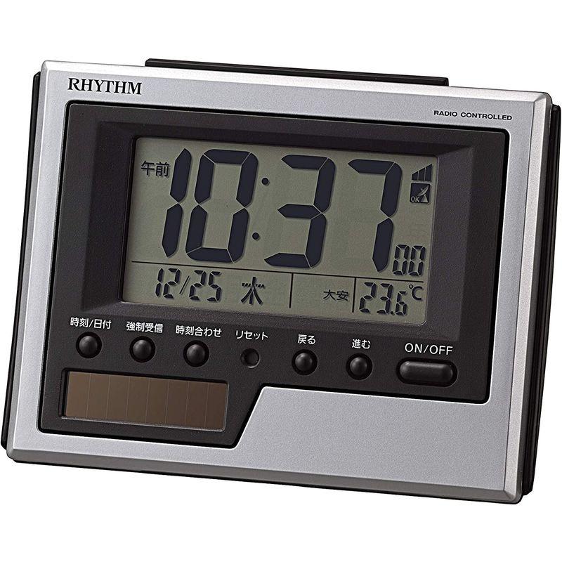 リズム(RHYTHM) 目覚まし時計 電波時計 ソーラー 補助電源 温度 カレンダー シルバー 8.3x10.8x4.5cm 8RZ215S｜110110-3｜02