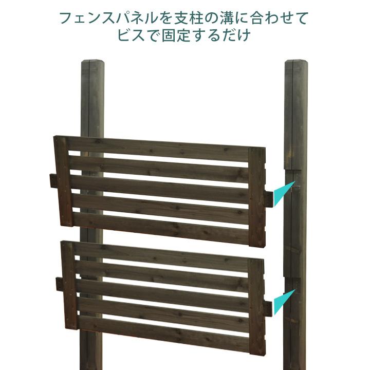 diy 木製ボーダーフェンス 3スパン/3枚+柱4本セット ナイル ダークブラウン 簡単 フェンスの画像