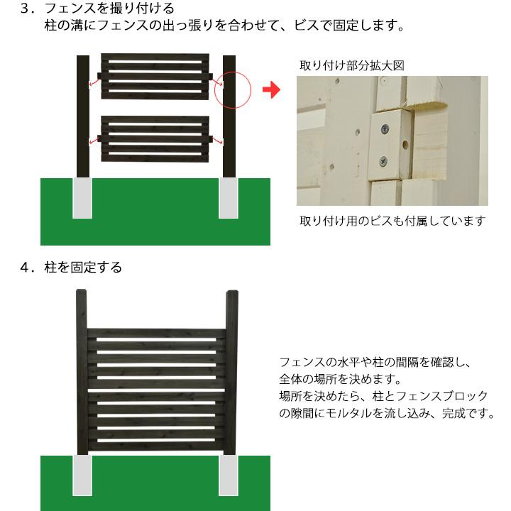 diy 木製ボーダーフェンス 3スパン/3枚+柱4本セット ナイル ダークブラウン 簡単 フェンスの画像
