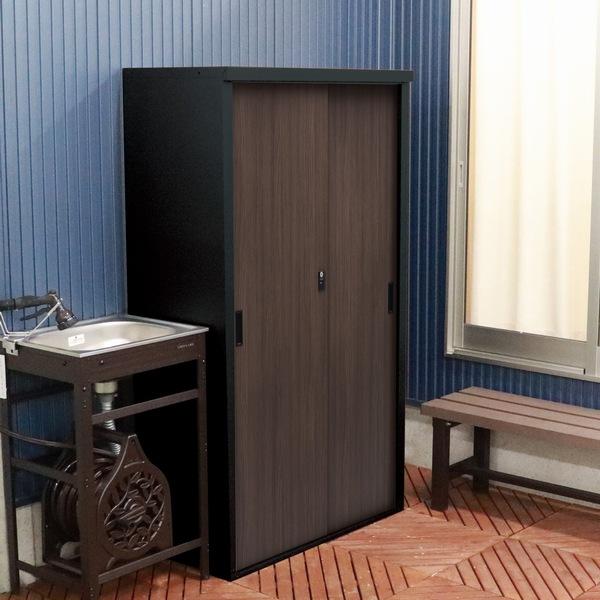 物置 ブラック×木目 幅89cm 高さ153cm 木目調収納庫153 (HSM-153BK