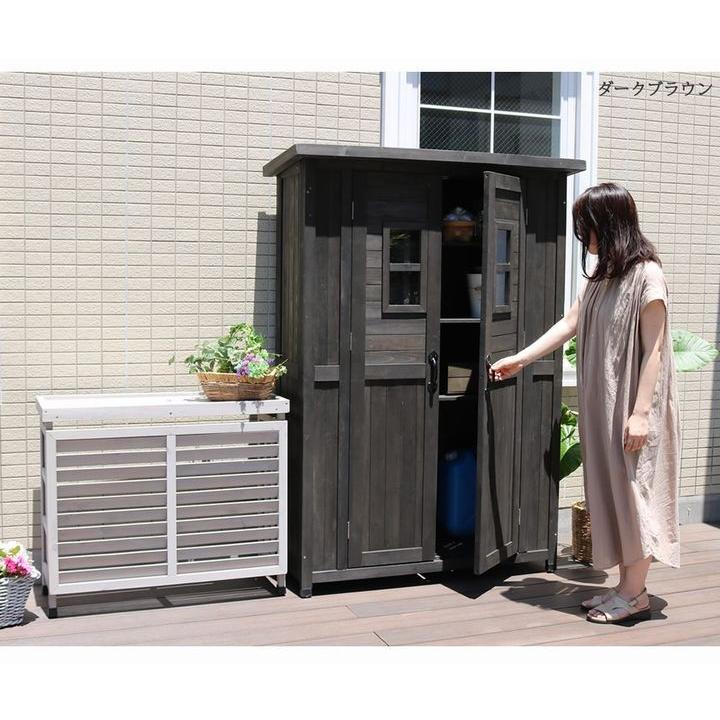 カントリー調物置薄型 物置 大容量 収納 ガーデニング 木製 アイアン ベランダ 物置 収納庫 木製 ダークブラウン カントリー調物置 薄型 KCSL1260DBR