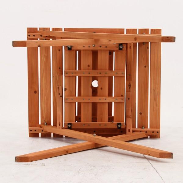 ガーデンテーブル&ベンチ3点セット オレンジ 幅62 木製 ミニコンロスペース付 (16817) パラソル対応 ※北海道+2050円｜1128｜04