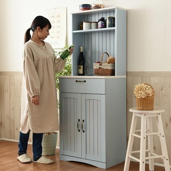 食器棚 カップボード キッチン 収納 フレンチカントリー家具 幅60 ブルー (FFC-0006-BL) Azur
