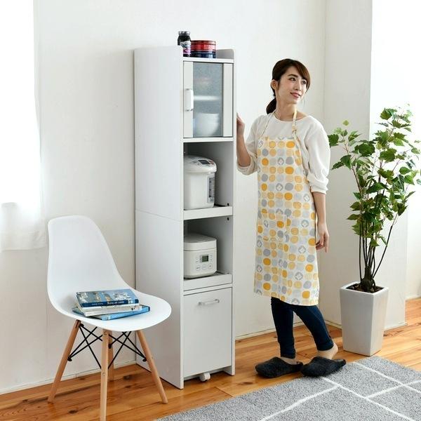 隙間収納 キッチン ミニ 食器棚 幅30 高さ160 ホワイト (FKC-1532-WH)