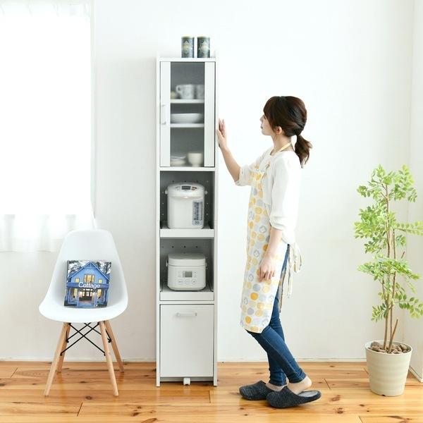 隙間収納 キッチン ミニ 食器棚 幅30 高さ180 ホワイト (FKC-1533-WH)
