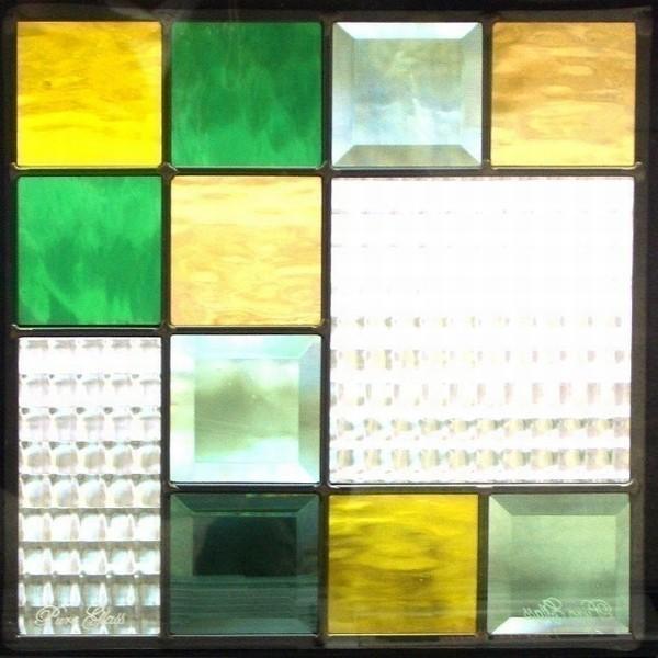 ステンドグラス (SH-E04) 一部鏡面ガラス 300×300×18mm デザイン ピュアグラス Eサイズ （約3kg） ※代引不可 メーカー在庫限り