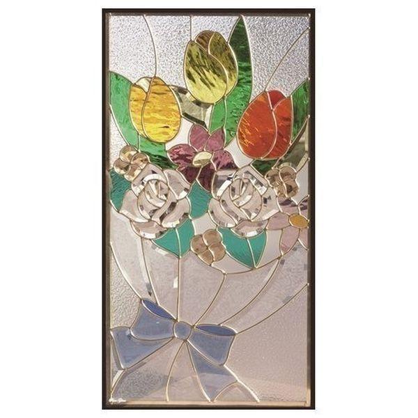 ステンドグラス Sh 6 一部鏡面ガラス デザイン花束 913 480 18mm デザイン