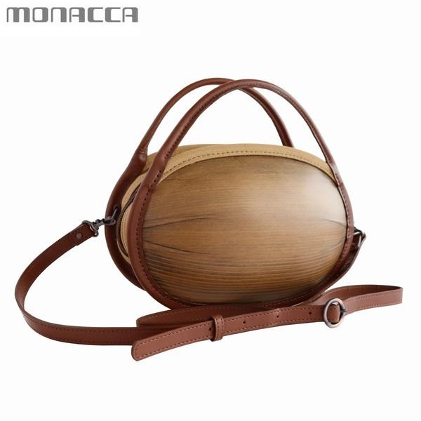 monacca モナッカ　木製　ハンドバッグ　ショルダー　2way 木のバッグ モナッカ monacca ishikoro （ブラウンII） 木製