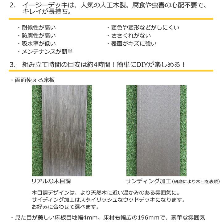日本限定モデル ウッドデッキ 人工木 イージーデッキ H1200フェンス2面 3.0坪 W3605×D2720×H400〜600 本格組立式 ※一部地域送料無料※ 庭 ガーデン 屋外 樹脂 DIY