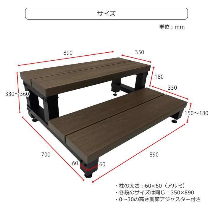 ウッドデッキ 人工木 イージーデッキ 2段ステップ 単品 W890×D700×H330
