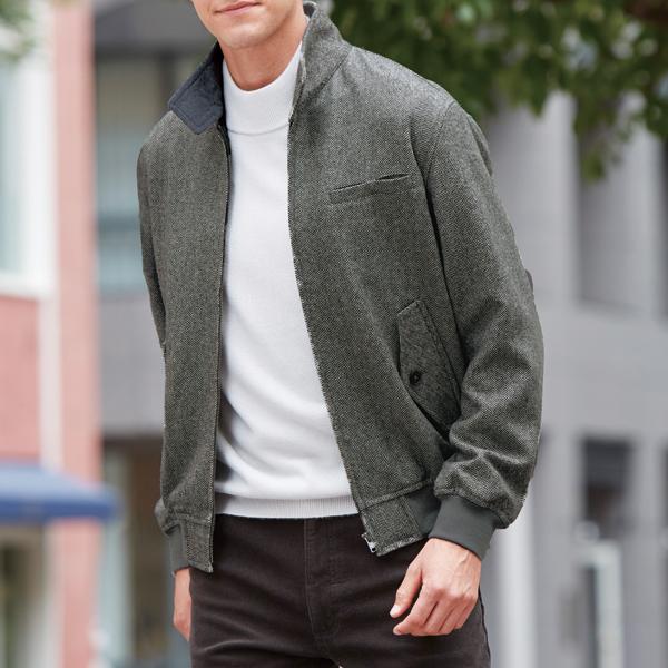 ウール混スイングトップブルゾン アウター ヘリンボーン柄 内ポケット