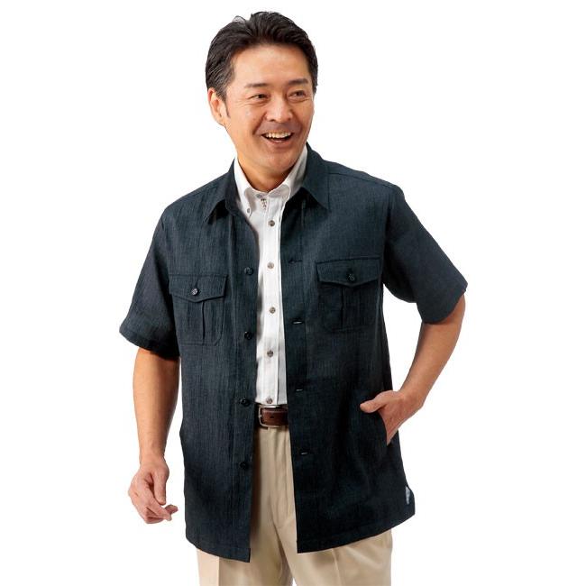 麻入り 楊柳半袖サファリジャケット メンズ 春夏 半袖 楊柳 綿麻