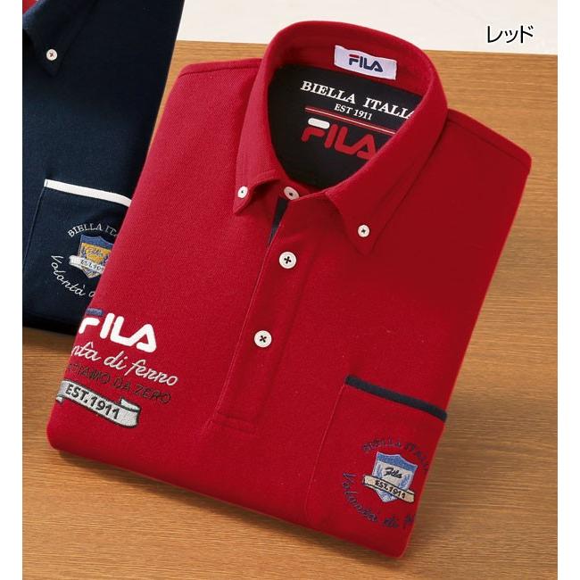 FILA（フィラ） 裏起毛 ビッグ刺しゅうポロシャツ 3色組 長袖 左胸