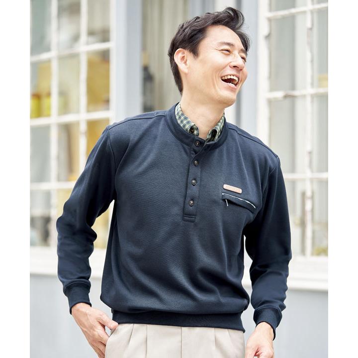 衿トレーナー 同サイズ2色組 暖か裏シャギー ファスナー付ポケット