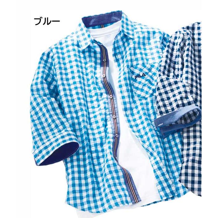 FILA ブルーのチェック柄 TシャツLサイズ　スコートMサイズセット FILA（フィラ） 7分袖ギンガムチェックシャツ 冷房対策 メンズ 春夏秋