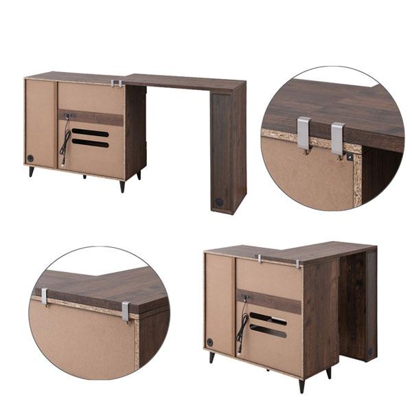 収納ラック付L字型天板 幅90cm L字拡張収納ラック ビンテージ調 西海岸