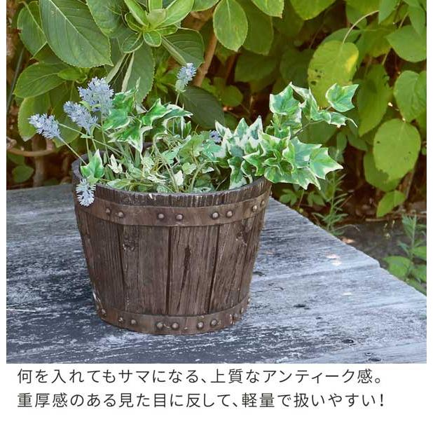 植木鉢 FRP製バレル型プランター大 直径29.5cm 木製ウイスキー樽風