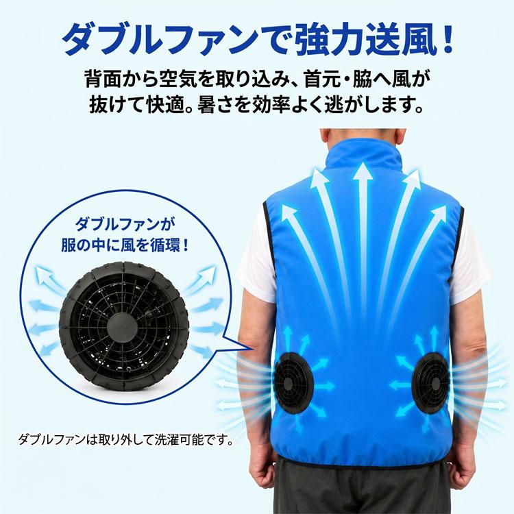 冷却ファン付きメッシュクールベスト　バッテリー付き ファミラクールファンベスト ACアダプター＋モバイルバッテリー付き